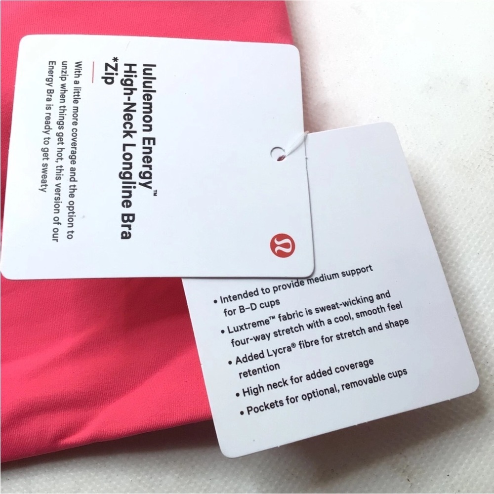 lululemon Energy High-Neck Longline Zip Bra B–D Cups- Lipgloss Size 4 or 6 - Picture 5 of 8